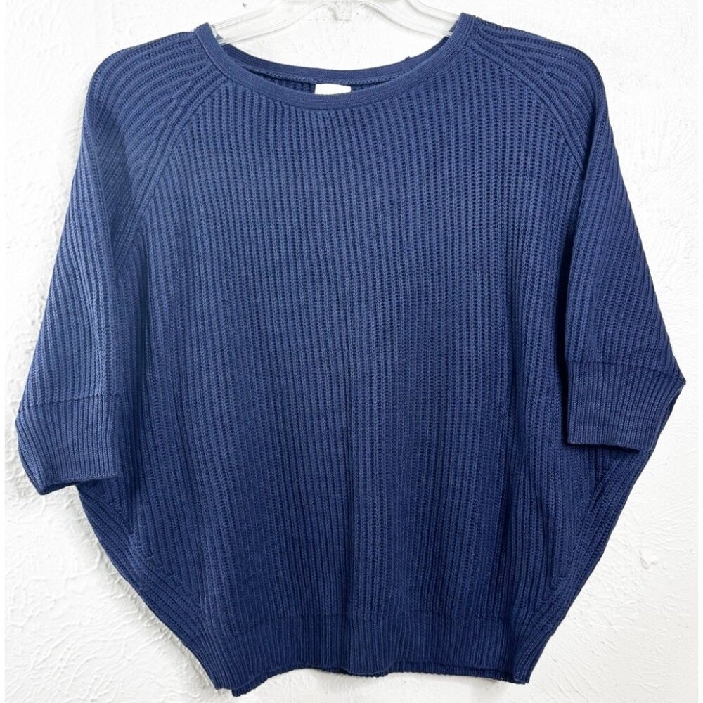 CHICO'S Sz 0 ( Small/4) Navy Blue Dolman Sleeve Sweater  Oversized Soft EUC